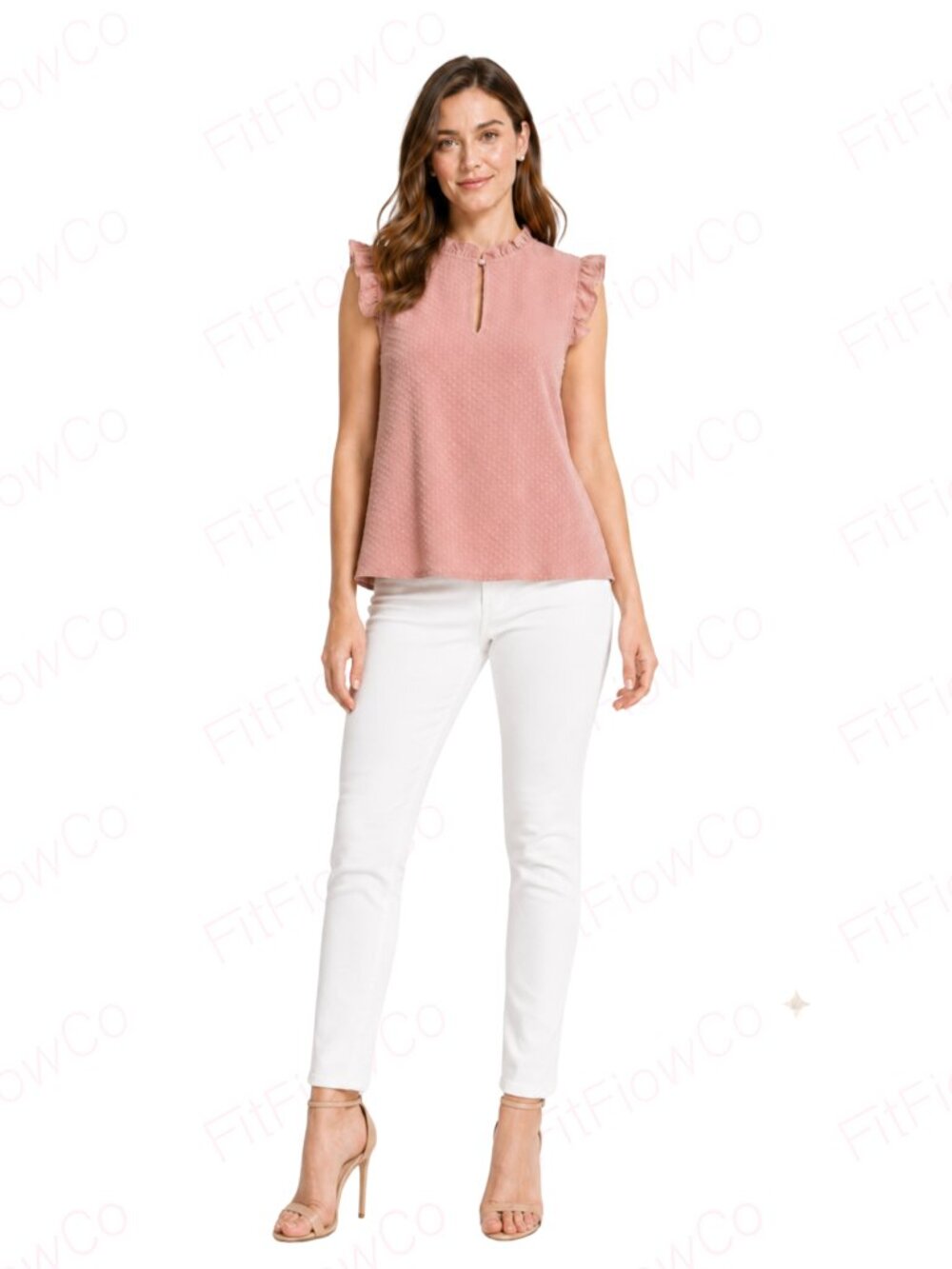 Adrianna Papell Studio Dusty Blush Swiss Dot Ruffle Sleeveless Top S